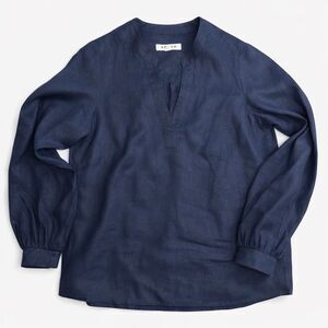 Boden Navy Blue Linen Blend Popover Blouse Long Sleeve Women’s US 2 UK 6